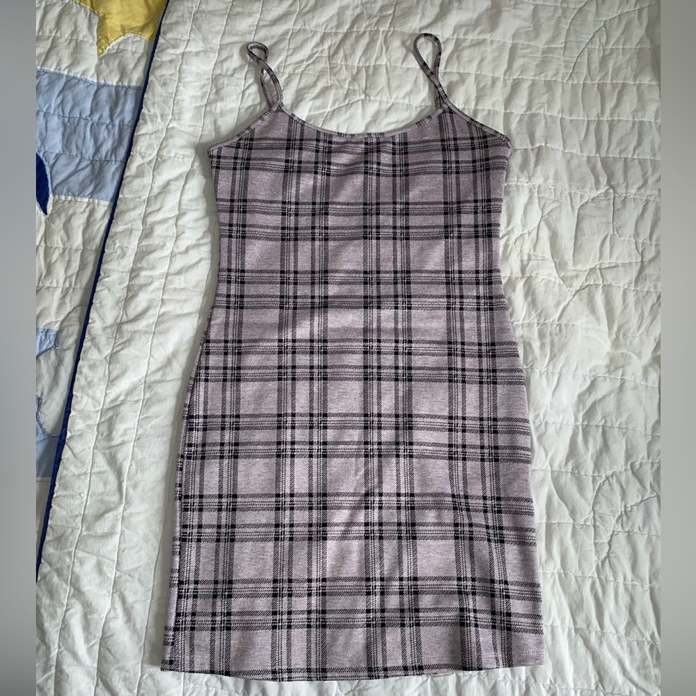 Purple and black plaid mini dress